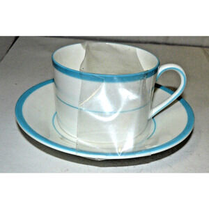 Coalport Amalfi Blue/White Cup/Saucer Tiffany and Co. English Bone China Retired